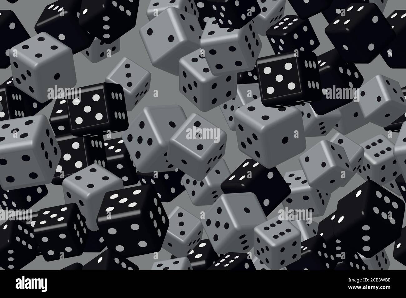 Black Gray Dice Seamless Pattern, 3D Illustration Stock Vector