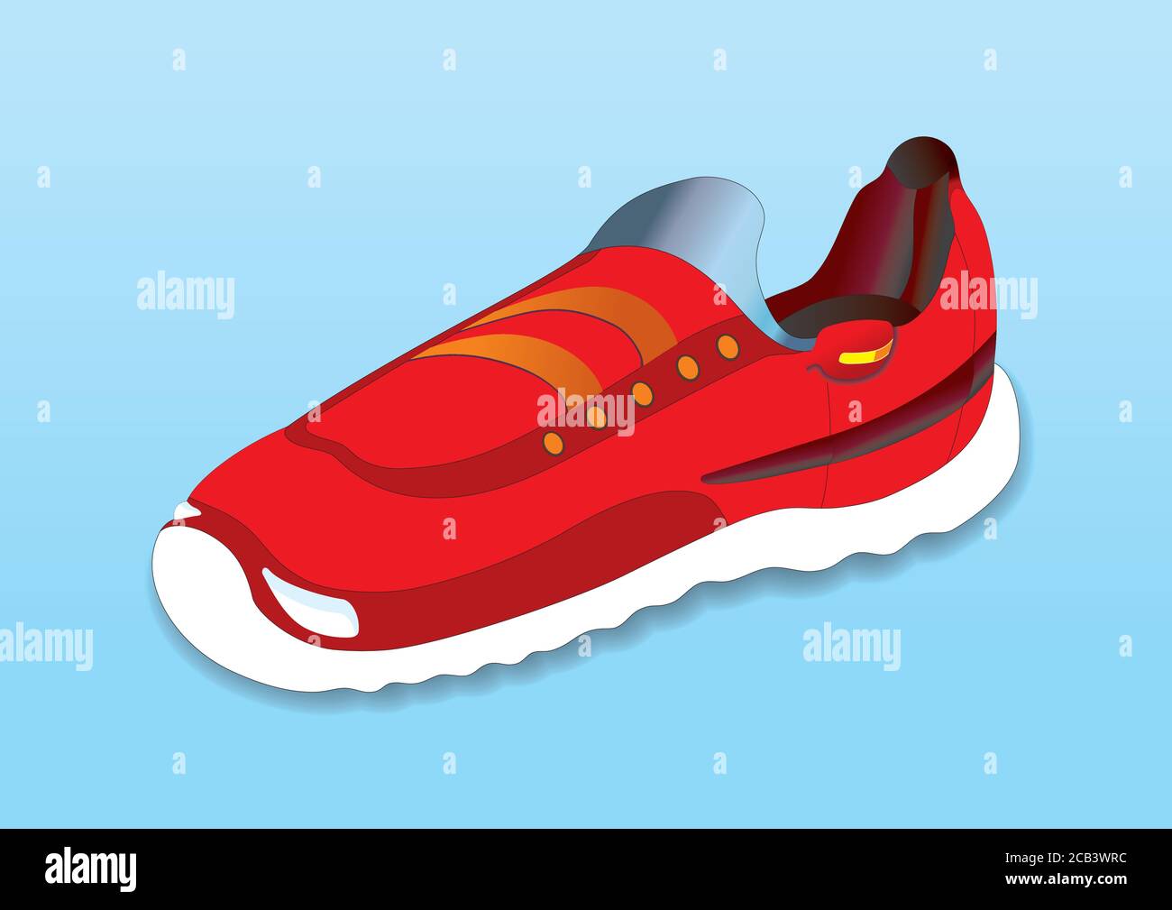 A sports sneaker that looks like a racing car, racing car-like sports shoe. Sport and casual footwear concept. Stock Vector