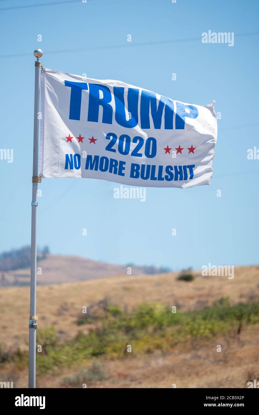 Trump 2020 No More Bullshit flag, Adams County, Idaho. Stock Photo