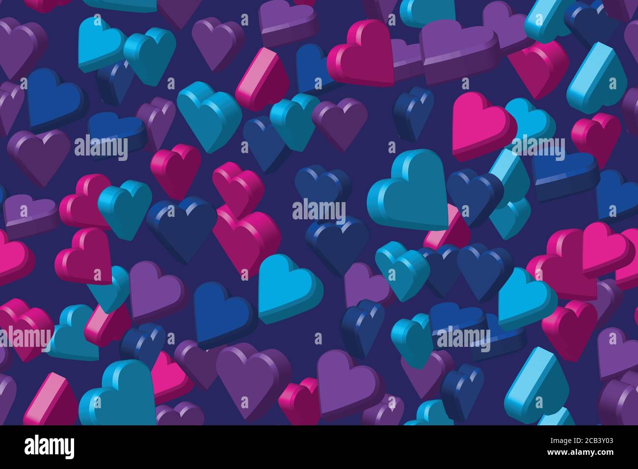 Blue Pink Hearts on Gray Seamless Pattern Stock Vector