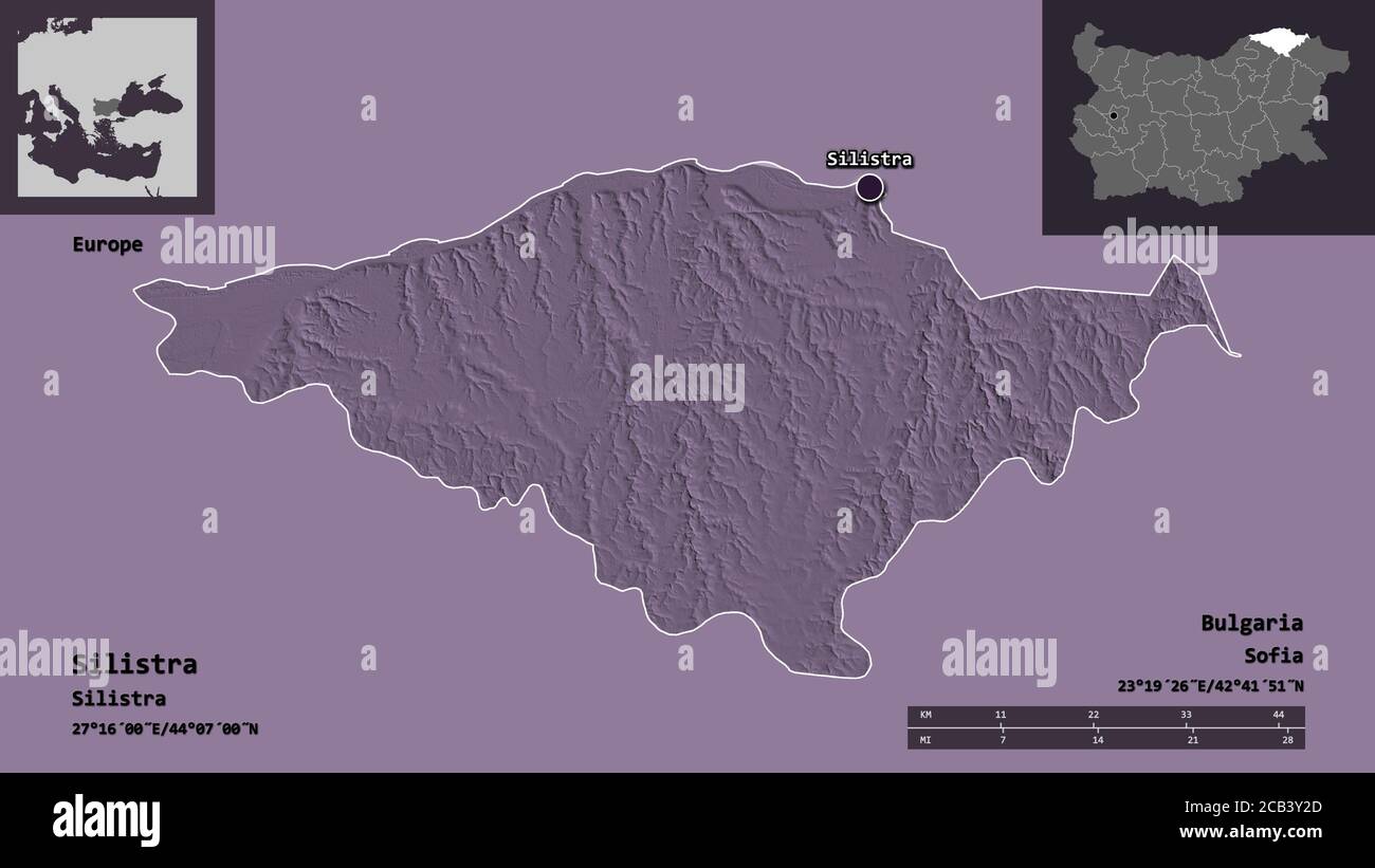 Shape of Silistra, province of Bulgaria, and its capital. Distance ...