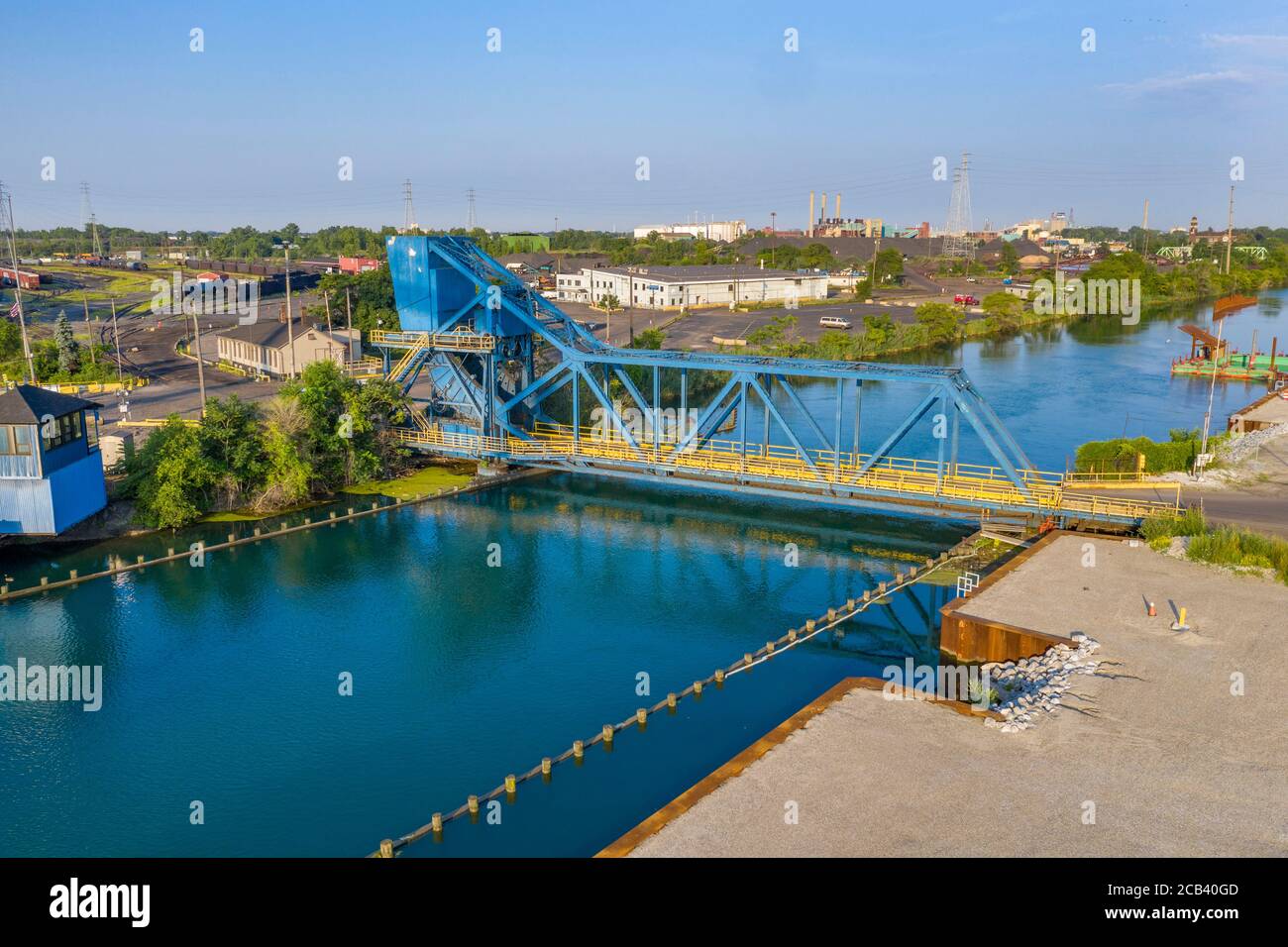 River Rouge, Michigan - A bascule bridge over the Rouge River, providing access to the United States Steel mill on Zug Island. The mill is part of the Stock Photo