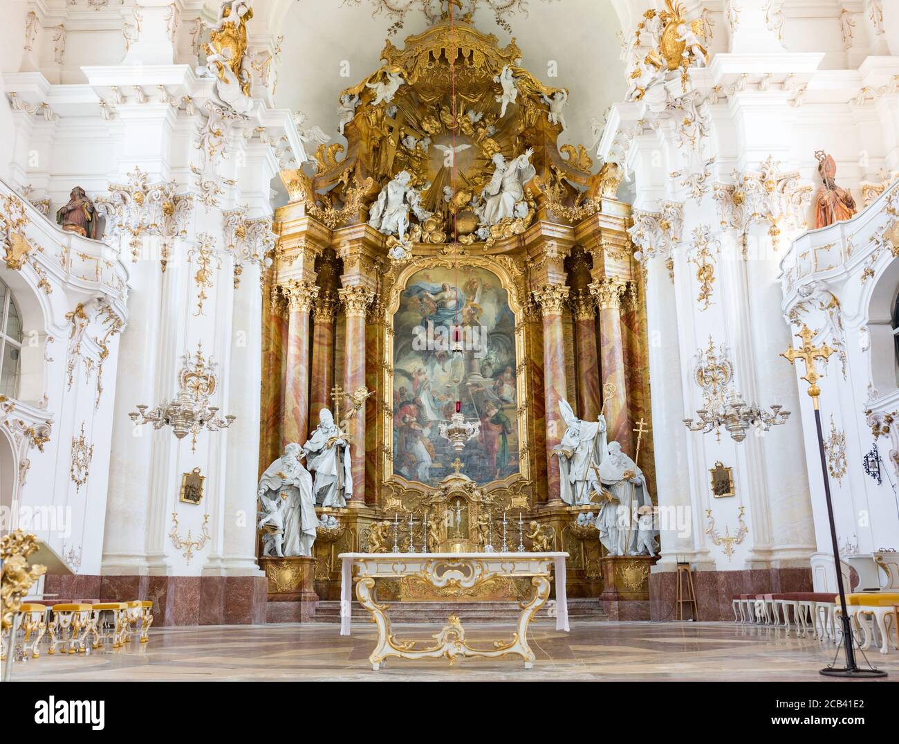 View at the altar of Marienmuenster Diessen. Created in the 18th century. Stock Photo