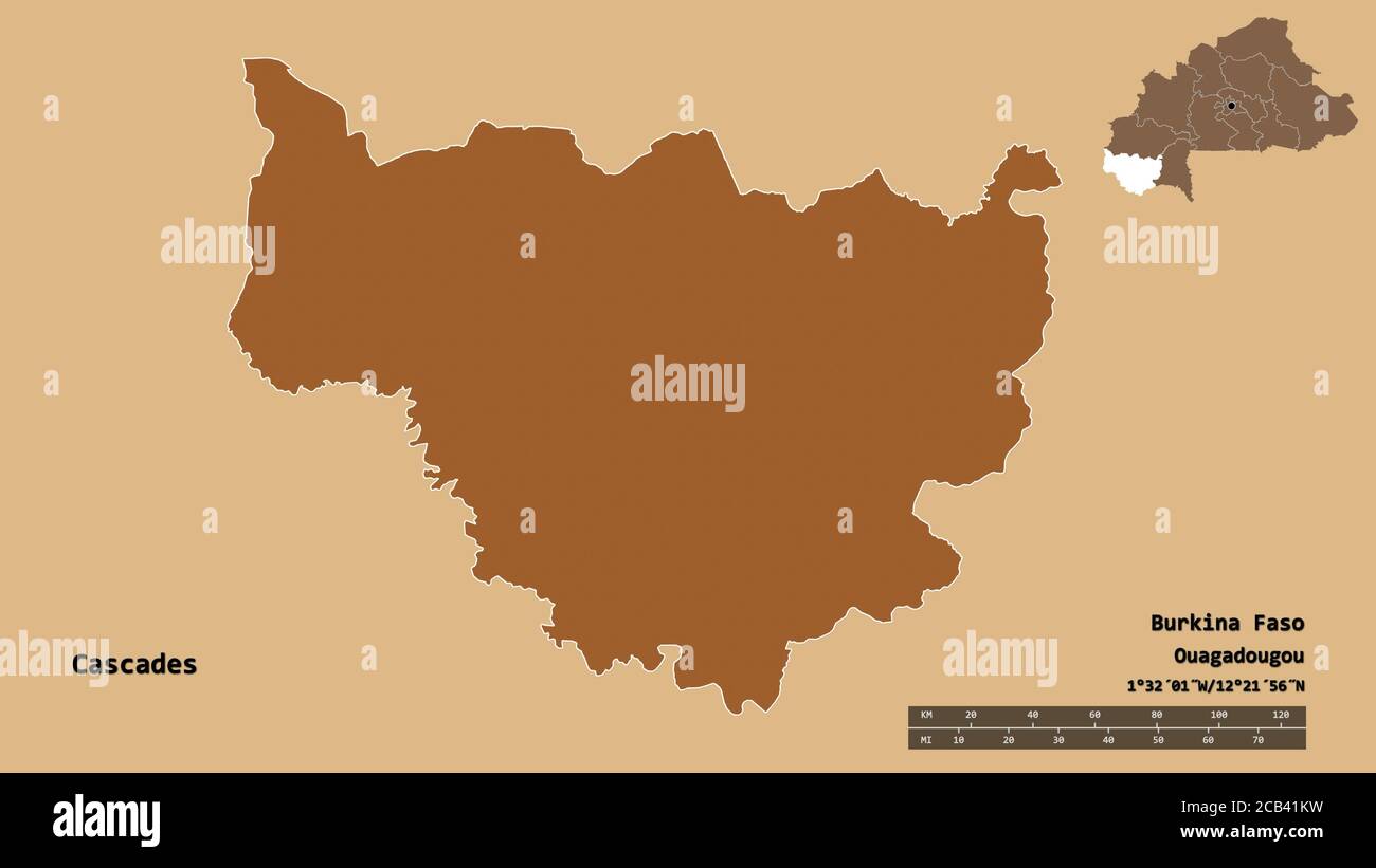 Shape of Cascades, region of Burkina Faso, with its capital isolated on