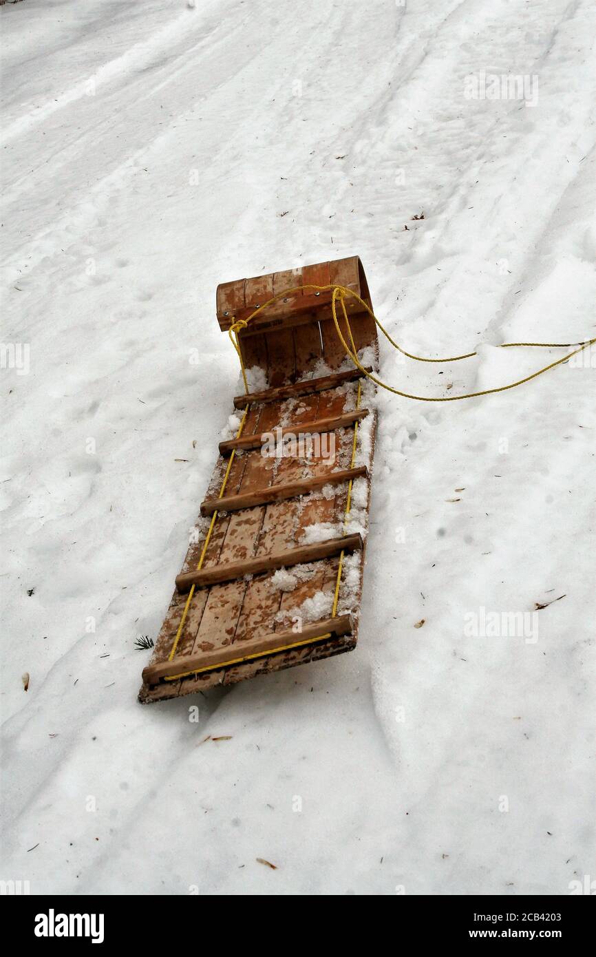 Toboggan with sled on the snow Stock Photo Alamy