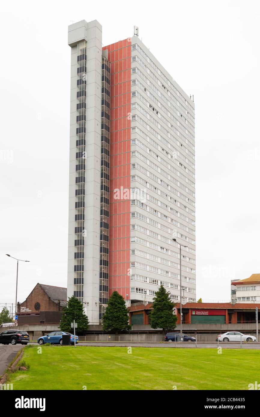 Anniesland Court a brutalist style residential tower block built in 1968-1970, the tallest listed building in Scotland, Glasgow, Scotland, UK Stock Photo