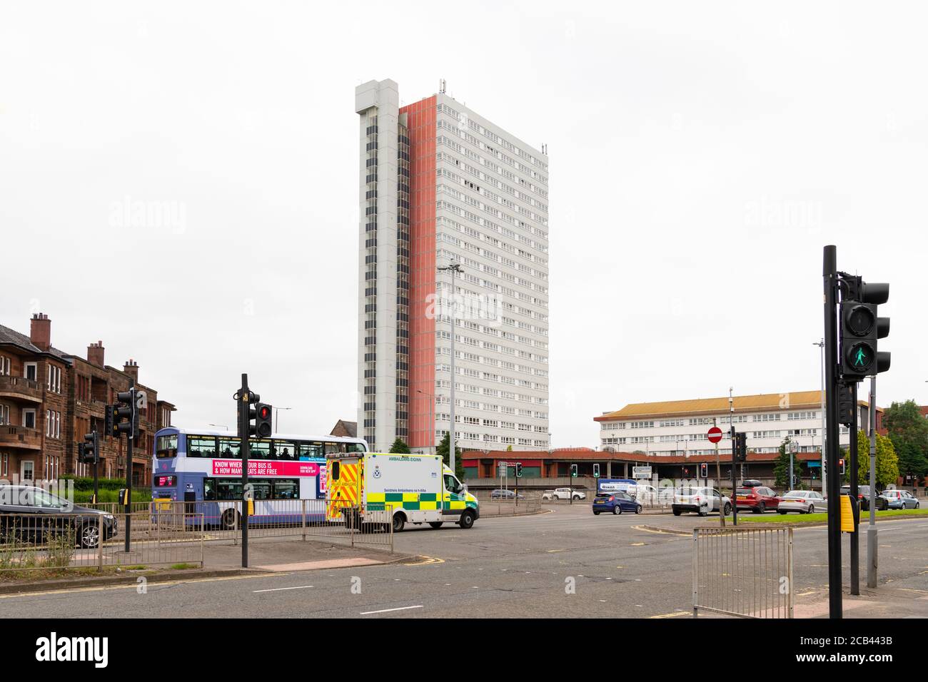 Anniesland Court a brutalist style residential tower block built in 1968-1970, the tallest listed building in Scotland, Glasgow, Scotland, UK Stock Photo