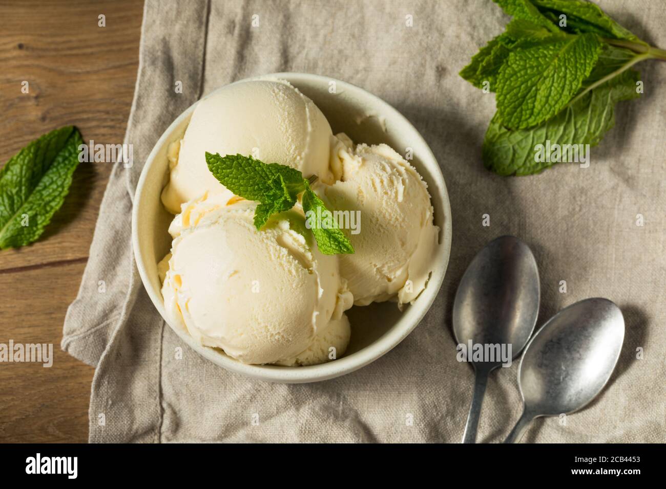 Homemade Frozen Vanilla Ice Cream in a Bowl Stock Photo