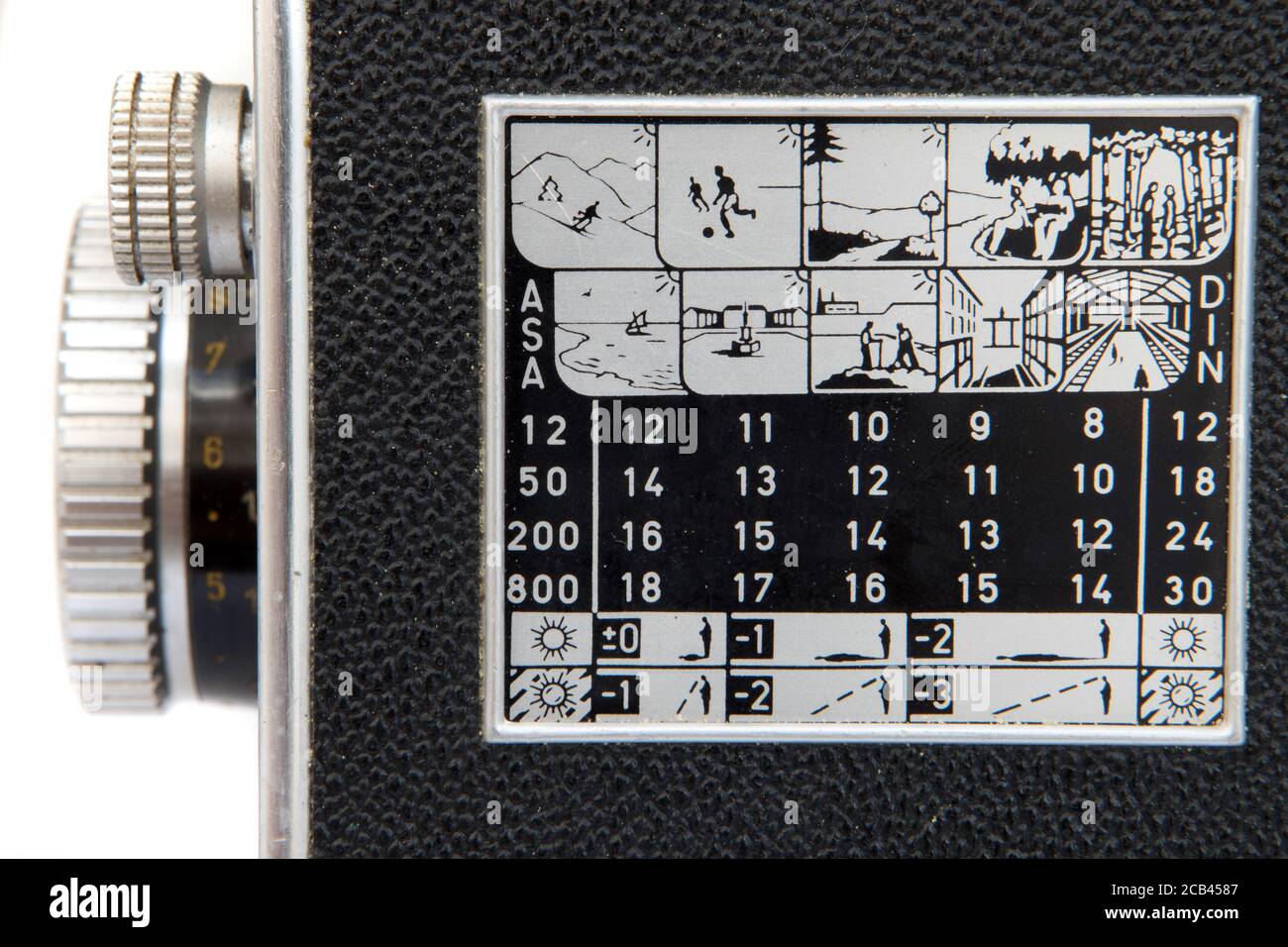 Film exposure guide on the back of a vintage rolleiflex camera Stock Photo  - Alamy