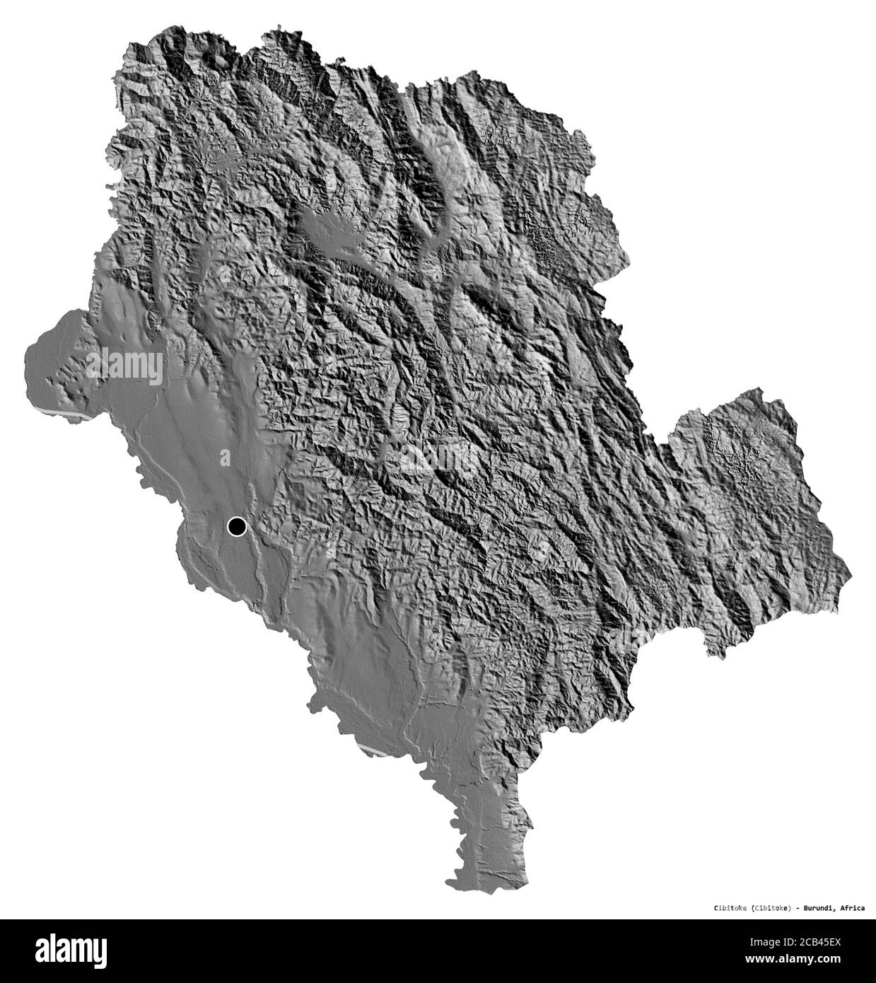 Shape of Cibitoke, province of Burundi, with its capital isolated on ...