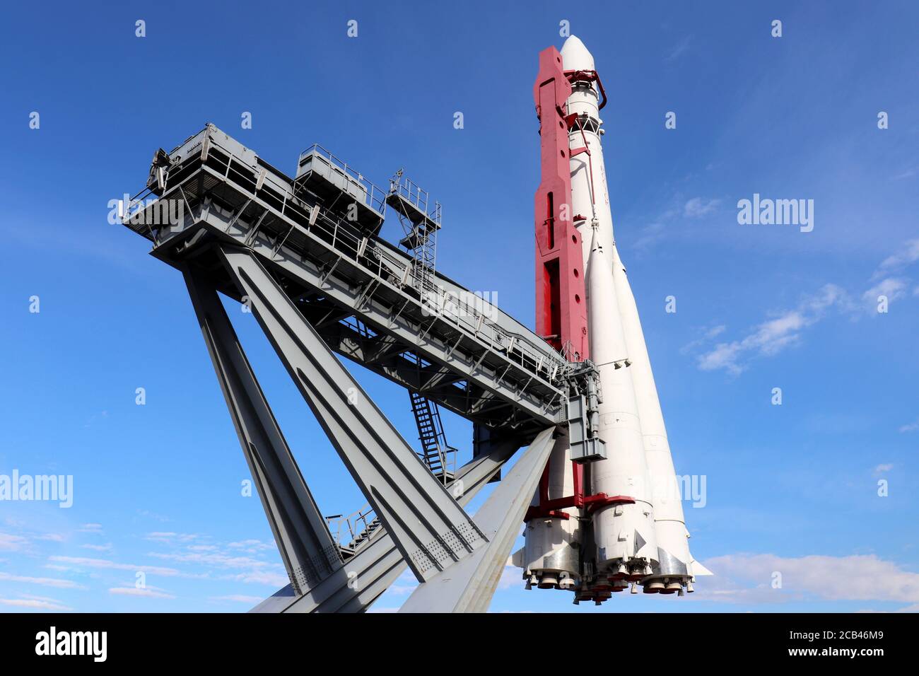 Russian spaceship Vostok 1, monument of the first soviet rocket at VDNH in Moscow, Russia. Concept of astronautics in USSR Stock Photo