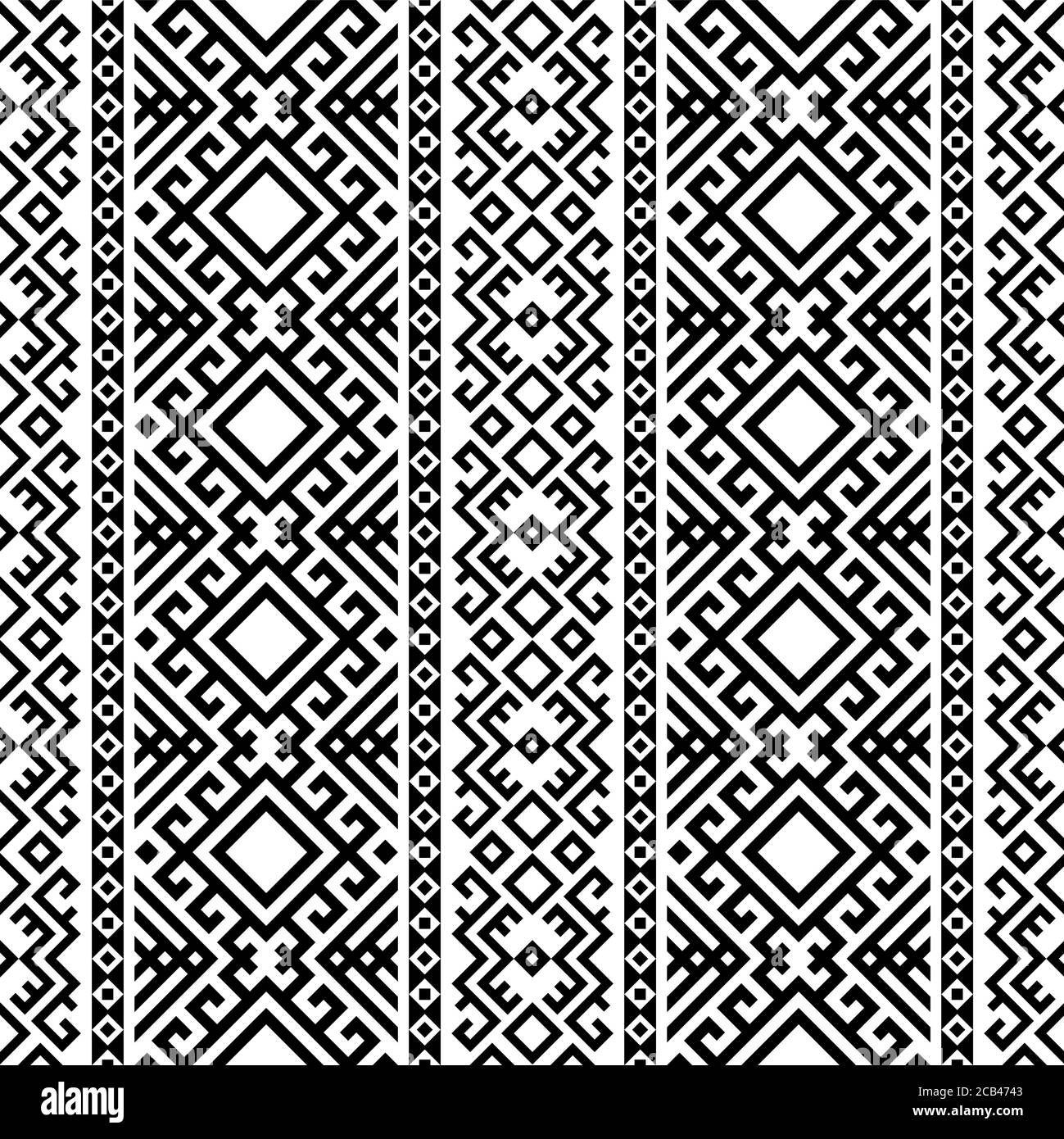 Geometric seamless pattern ethnic texture design vector in monochrome ...