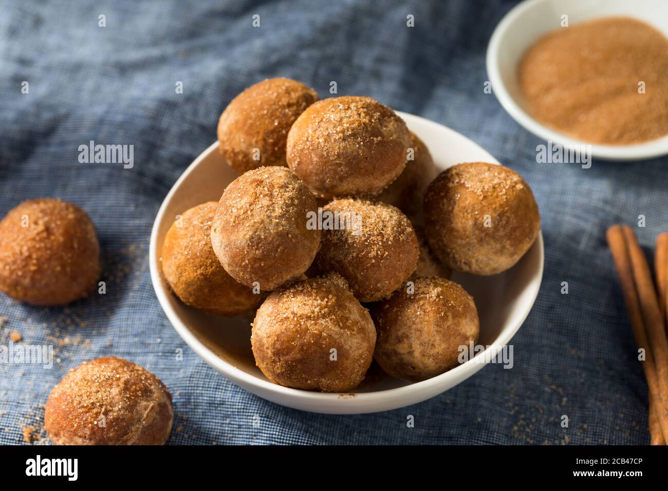 Homemade Fried Cinnamon Sugar Donut Holes Ready to Eat Stock Photo