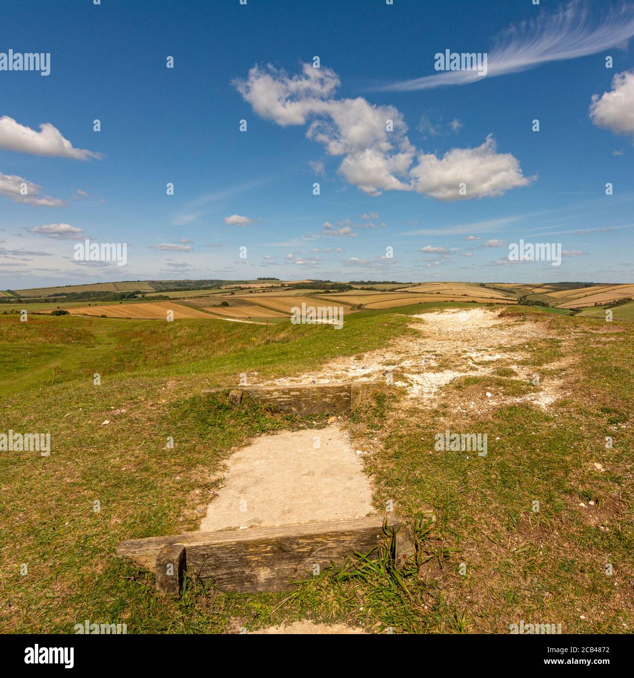 The view to the north and Chanctonbury Ring from Cissbury Ring in the South Downs National Park, West Sussex, southern England, UK. Stock Photo