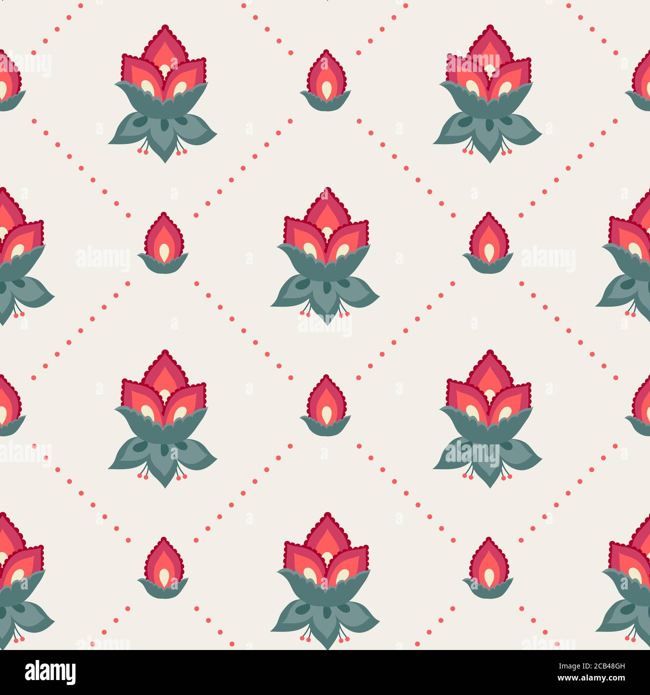 Floral seamless pattern, Jacobean style flowers. Colorful herbal