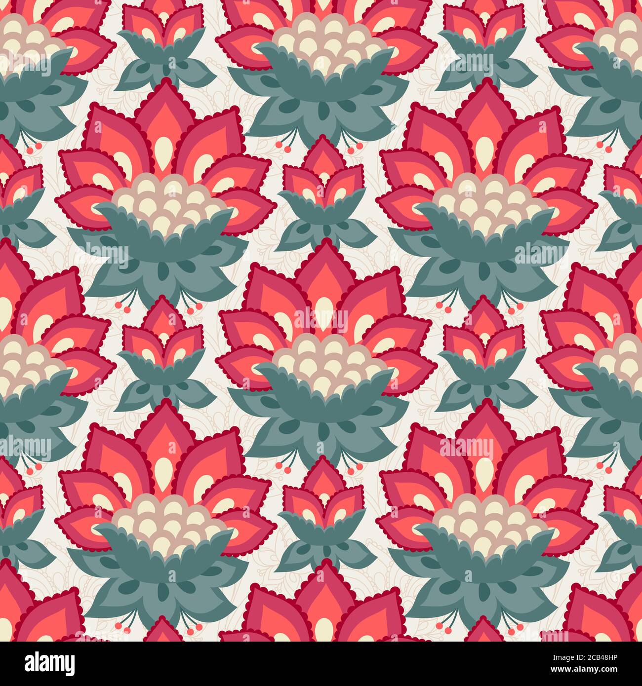 Floral seamless pattern, Jacobean style flowers. Colorful herbal