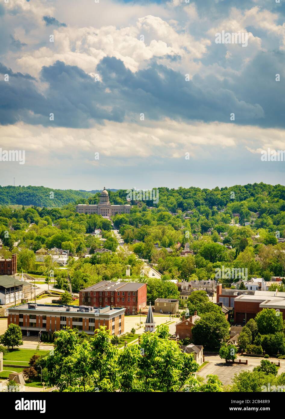 Aerial view of downtown Frankfort, KY with the State Capitol building Stock Photo