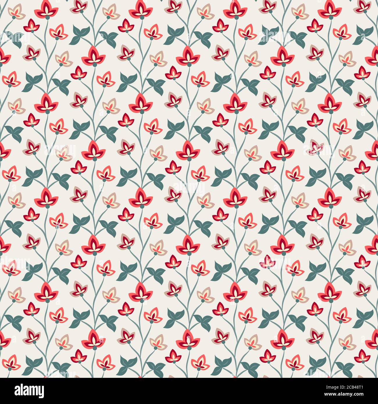 Floral seamless pattern, Jacobean style flowers. Colorful herbal