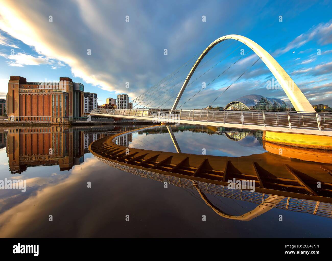 Newcastle & Gateshead Quayside at dawn in summer, Newcastle upon Tyne, Tyne & Wear, England, United Kingdom Stock Photo