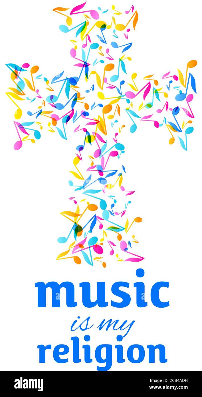 Colorful Music Event Fest notes background. Random colored music festival poster design template. Multicolor musical notes on white background. Vector Stock Vector