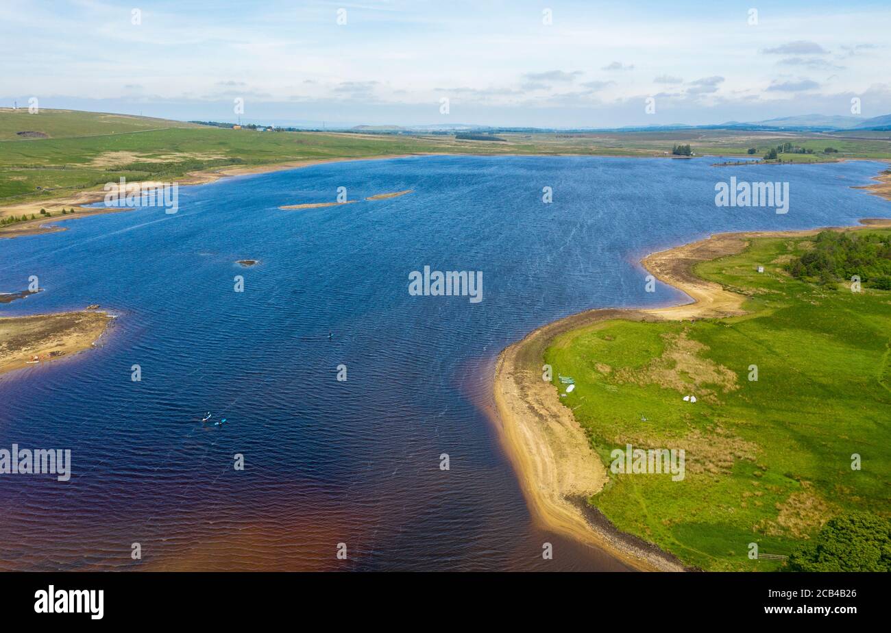 Aerial view of Harperrig Reservoir, West Lothian, Scotland. Stock Photo
