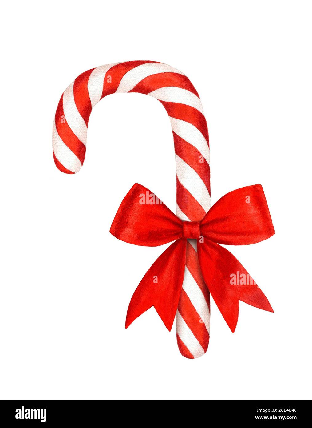 Vintage candy cane with red and white stripes watercolor illustration ...