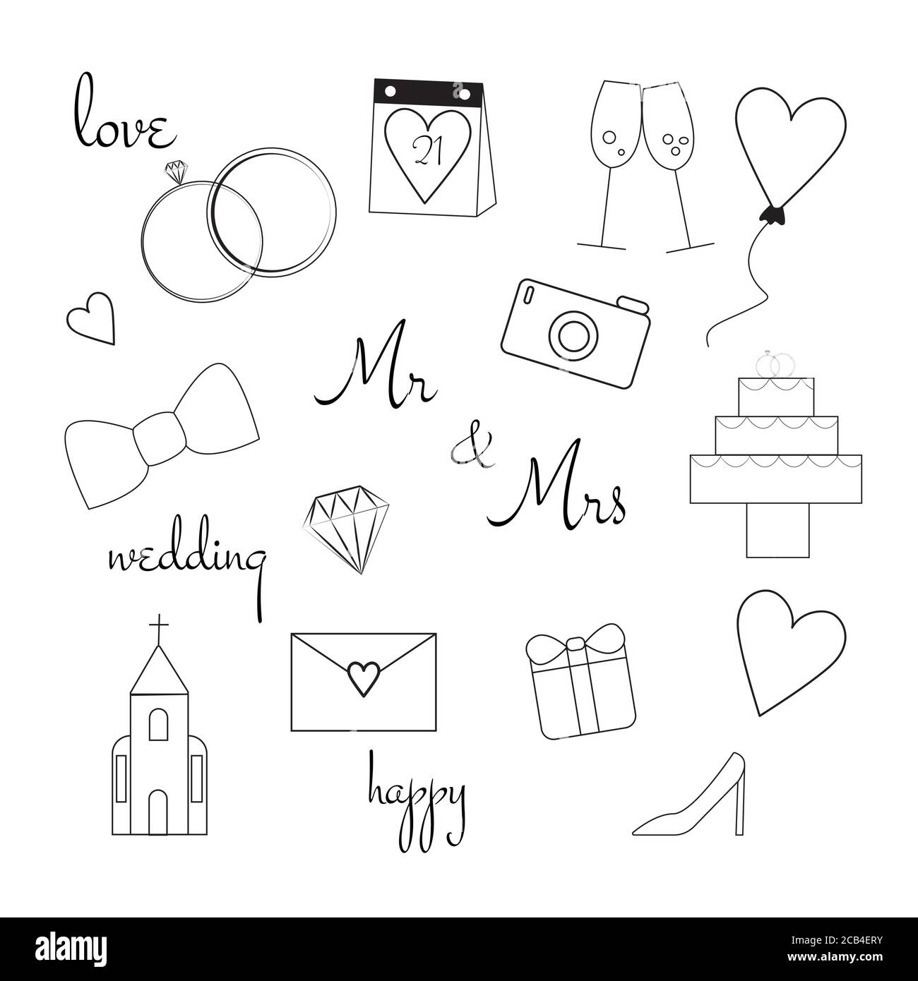 Wedding items set. Wedding vector icons set isolated on white background Stock Vector
