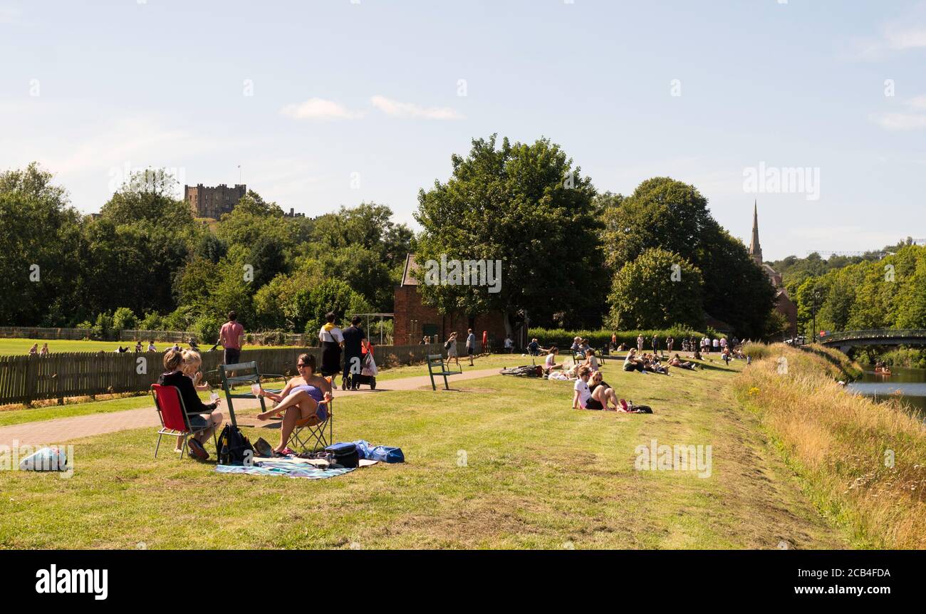 People having a picnic on Durham Riverside, Durham City, Co. Durham