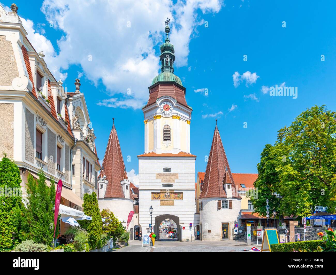 KREMS AN DER DONAU, AUSTRIA - JULY 01, 2019: Steiner Gate, German: Steinertor. Baroque entrance gate of Krems an der Donau city in Wachau Valley, Austria. Stock Photo
