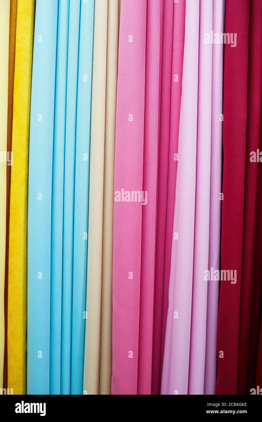 Window curtain, large selection of curtain fabrics, textile store Stock ...