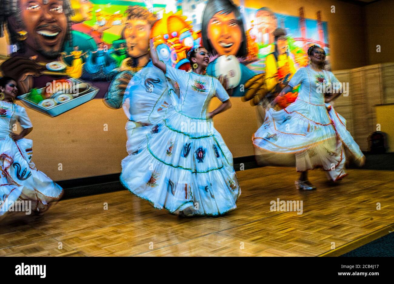 North America - United States, San Francisco: Young Latinos perform a traditional post-colonial dance as part of their Mexican heritage. Stock Photo