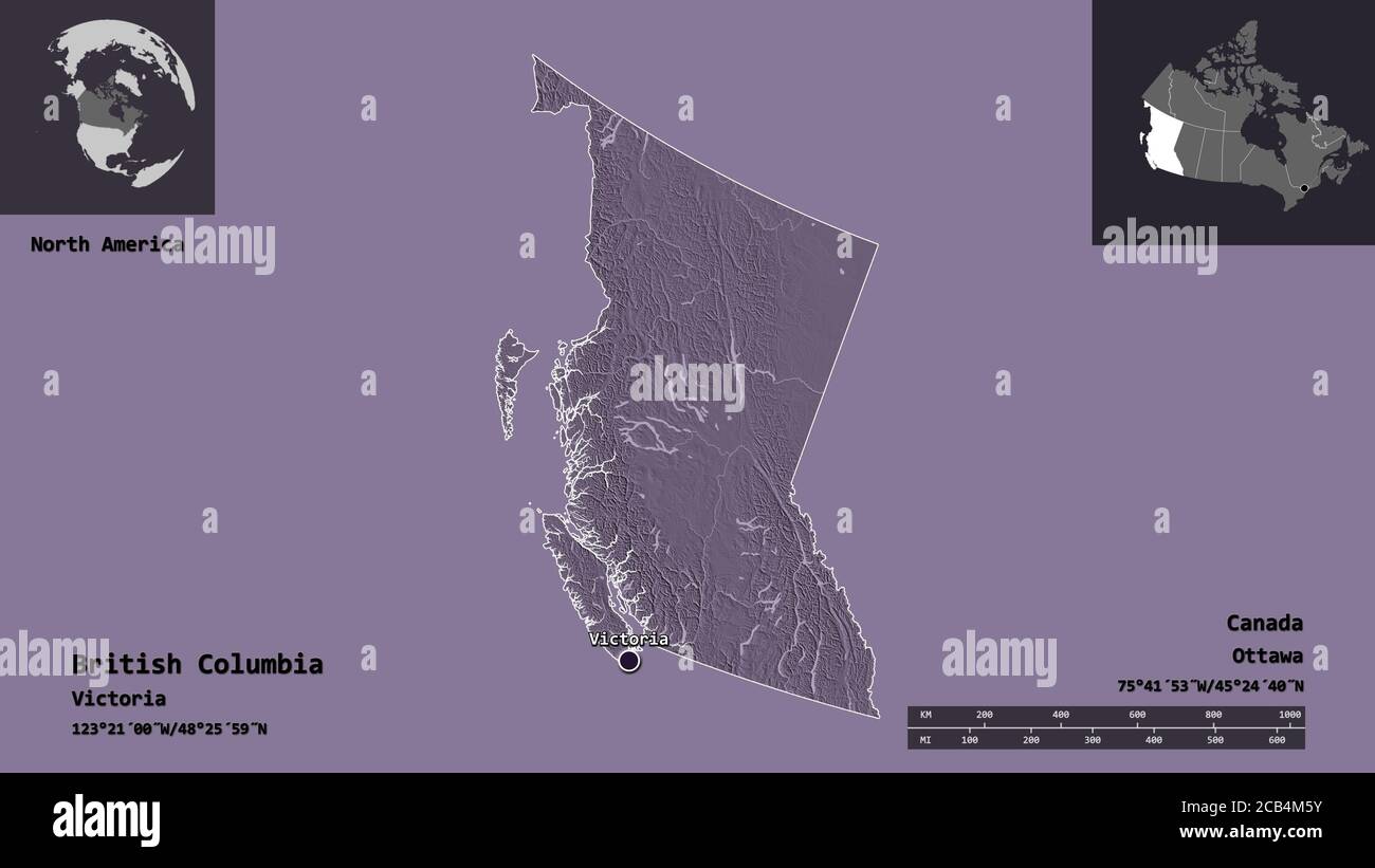 Bc Map Scale Shape of British Columbia, province of Canada, and its capital ...