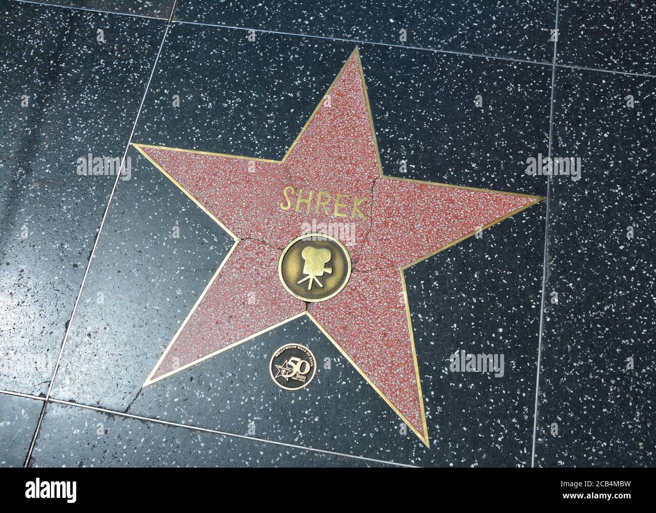 LOS ANGELES, CA, USA - MARCH 27, 2018 : The Hollywood Walk of Fame stars in Los Angeles. Shrek star. Stock Photo