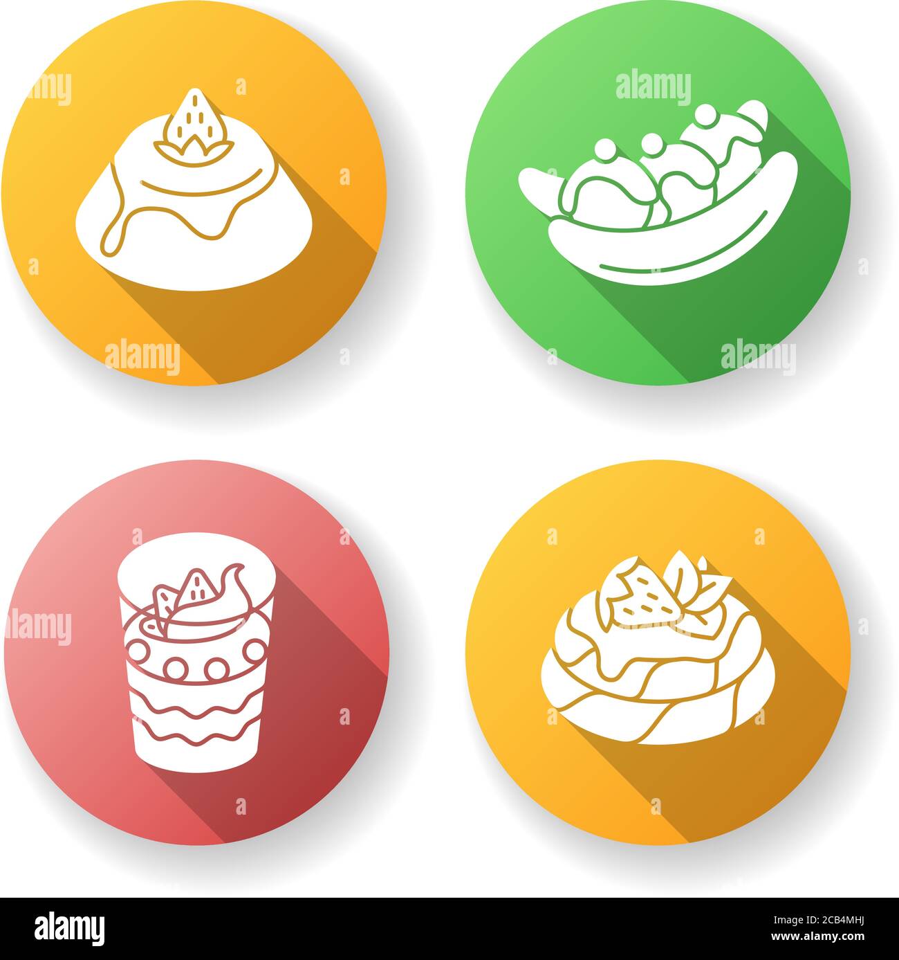 Popular sweets flat design long shadow glyph icons set. Italian Panna ...