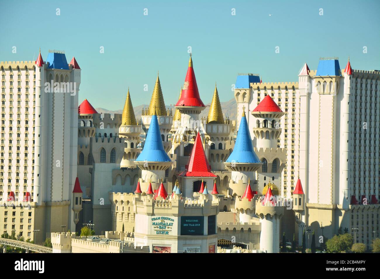 LAS VEGAS, USA - MARCH 19, 2018 : Excalibur Hotel and Casino castle towers on Las Vegas boulevard (The Strip). Stock Photo