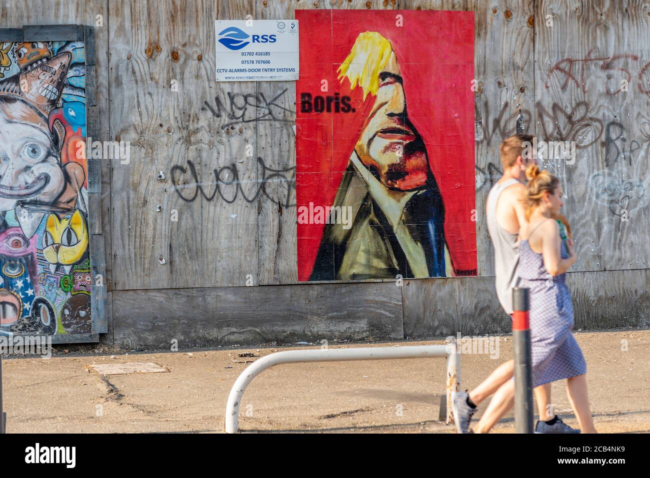 Boris Johnson caricature graffiti on a wall in Westcliff on Sea, Southend, Essex, UK. Cartoon style painting of Conservative Prime Minister Boris Stock Photo