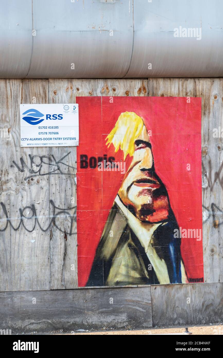 Boris Johnson caricature graffiti on a wall in Westcliff on Sea, Southend, Essex, UK. Cartoon style painting of Conservative Prime Minister Boris Stock Photo