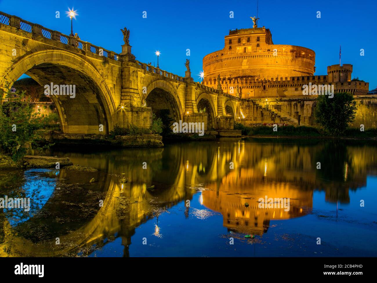 Castel Sant'Angelo, with the St. Angelo Bridge, along the River Tiber in Rome, Italy Stock Photo