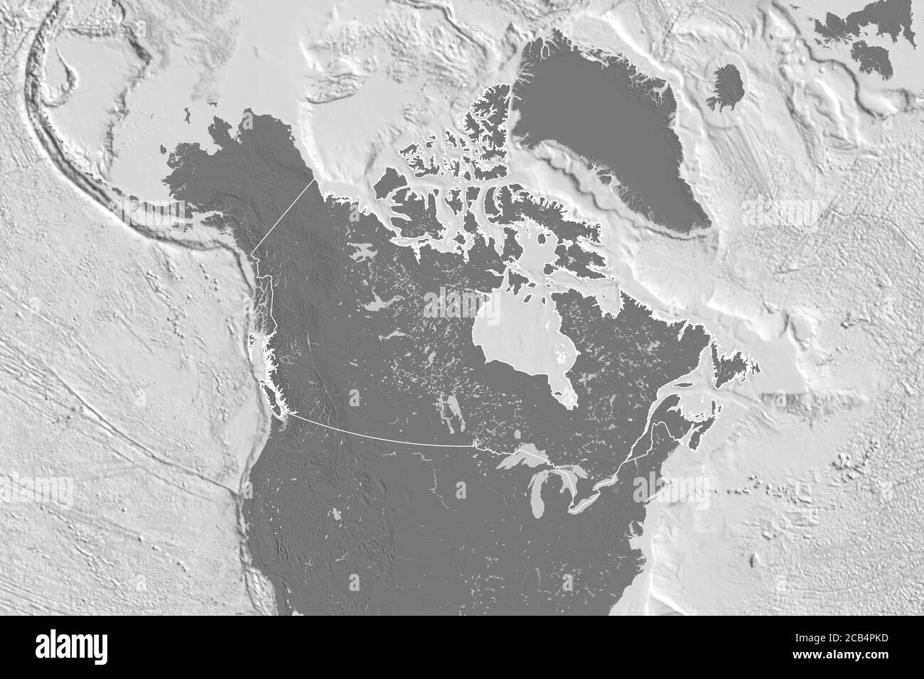 Extended area of outlined Canada. Bilevel elevation map. 3D rendering ...