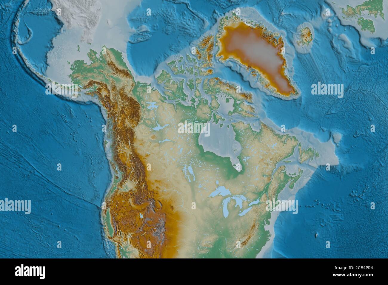 Extended area of Canada. Topographic relief map. 3D rendering Stock