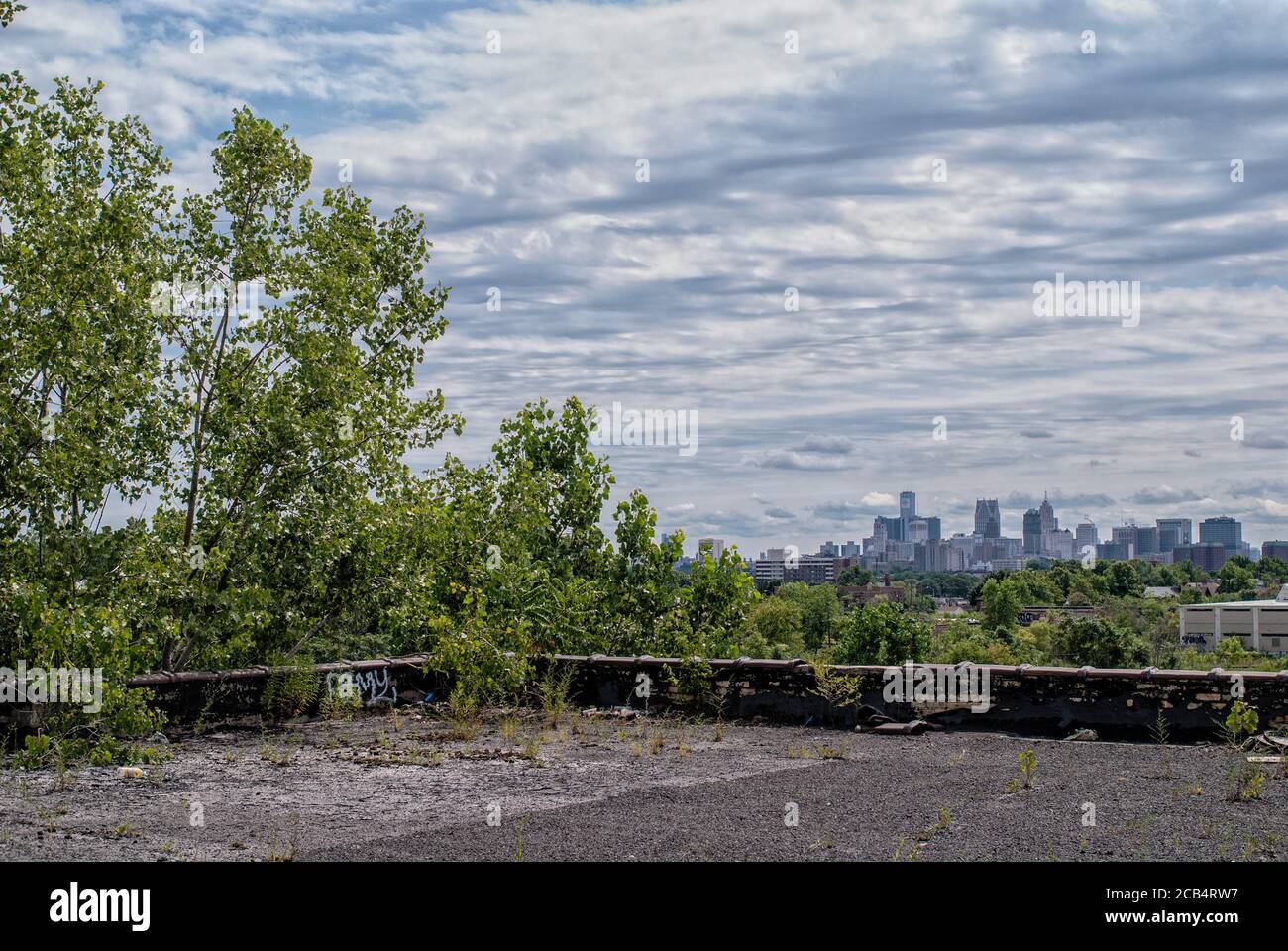 North America - United States, Detroit:  A view of downtown Detroit from an abandoned building. Stock Photo