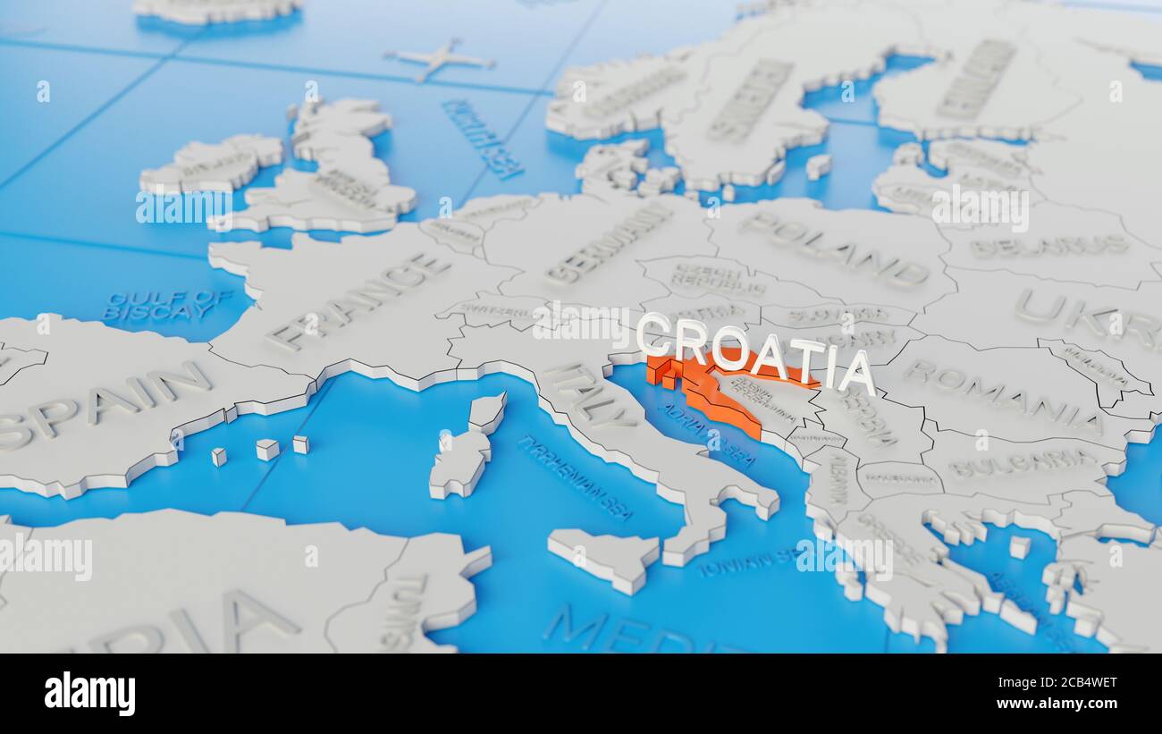 Croatia Highlighted On A White Simplified 3D World Map Digital 3D Croatia Highlighted On A White Simplified 3d World Map Digital 3d Render 2CB4WET