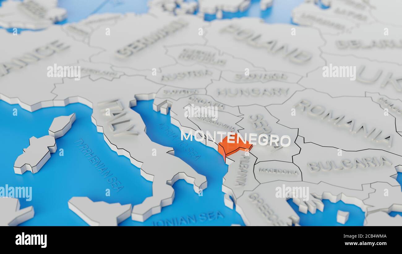 Montenegro Highlighted On A White Simplified 3D World Map Digital 3D Montenegro Highlighted On A White Simplified 3d World Map Digital 3d Render 2CB4WMA