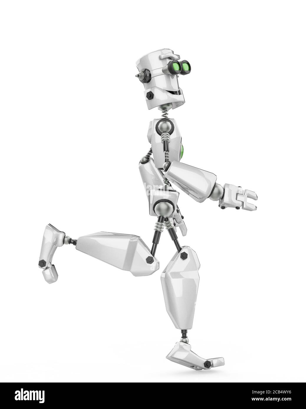 funny robot cartoon jogging in a white background side view, 3d ...
