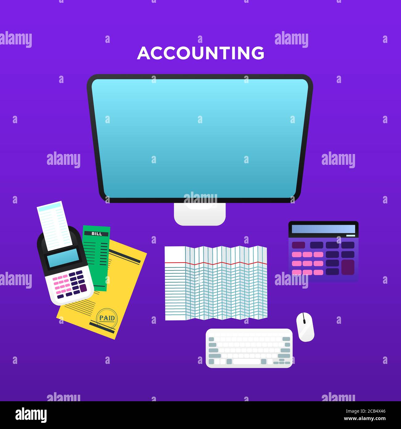 Bookkeeper working table Vector illustration in flat style Stock Vector