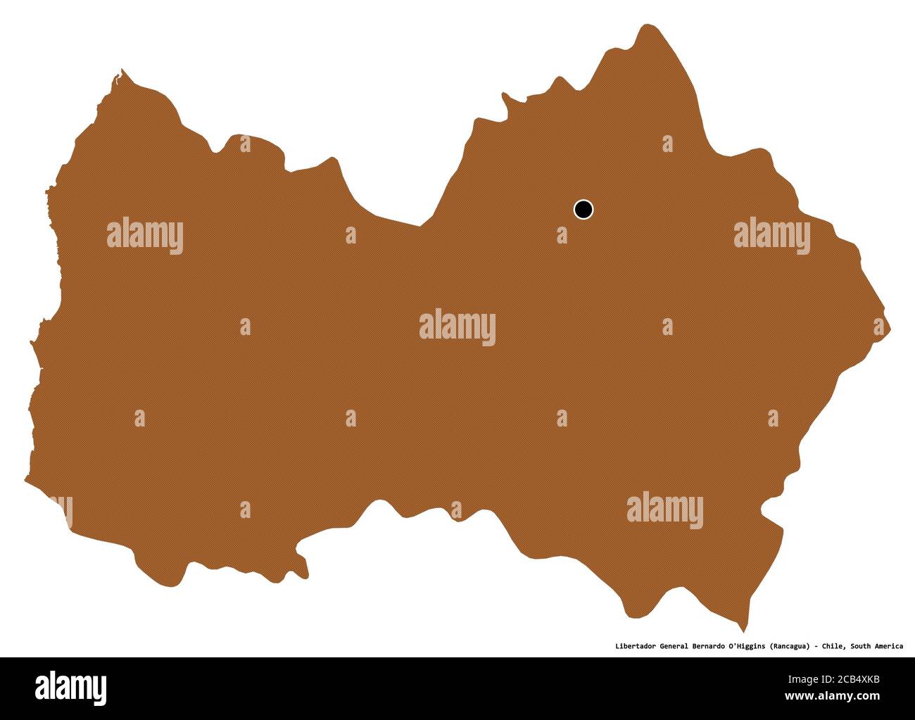 Shape of Libertador General Bernardo O'Higgins, region of Chile, with its capital isolated on white background. Composition of patterned textures. 3D Stock Photo