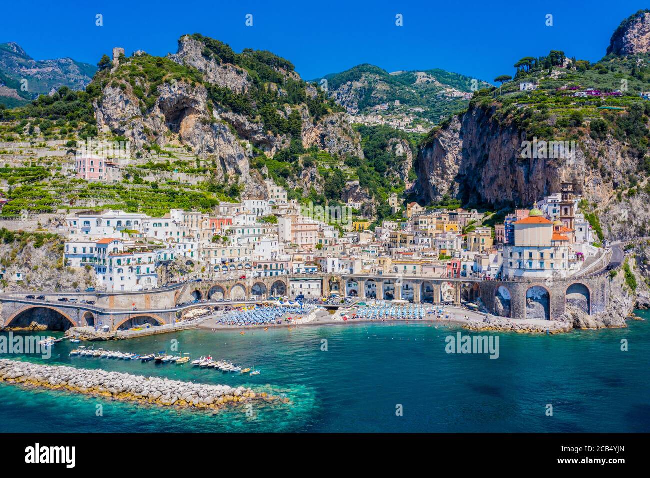 Aerial view of Atrani, a small town on Italy's Amalfi Coast. Stock Photo