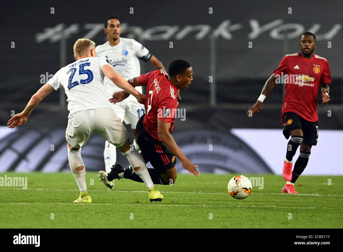 Manchester United S Anthony Martial Right And Fc Copenhagen S Victor Nelsson Battle For The Ball During The Uefa Europa League Quarter Final Match At The Stadion Koln Cologne Stock Photo Alamy