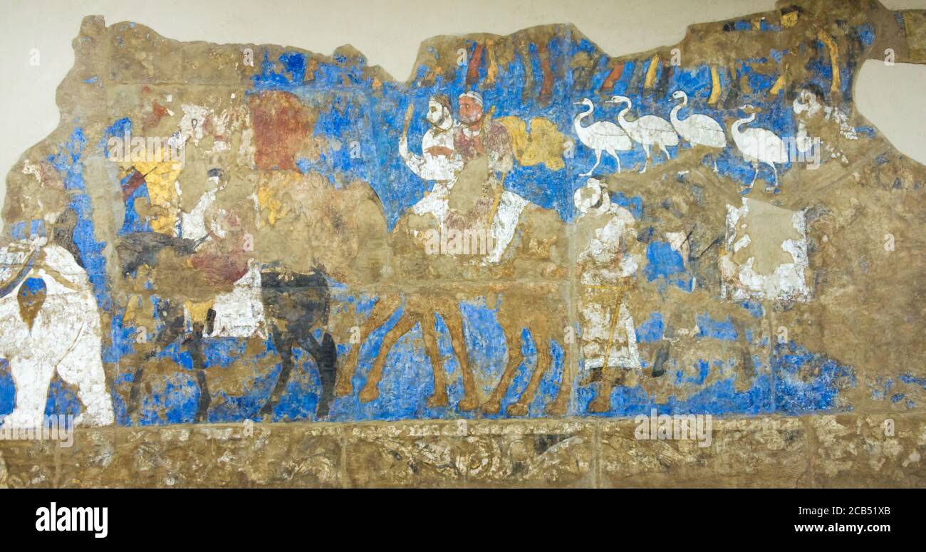 Samarkand, Uzbekistan Afrasiab painting at Afrasiab Museum. a famous
