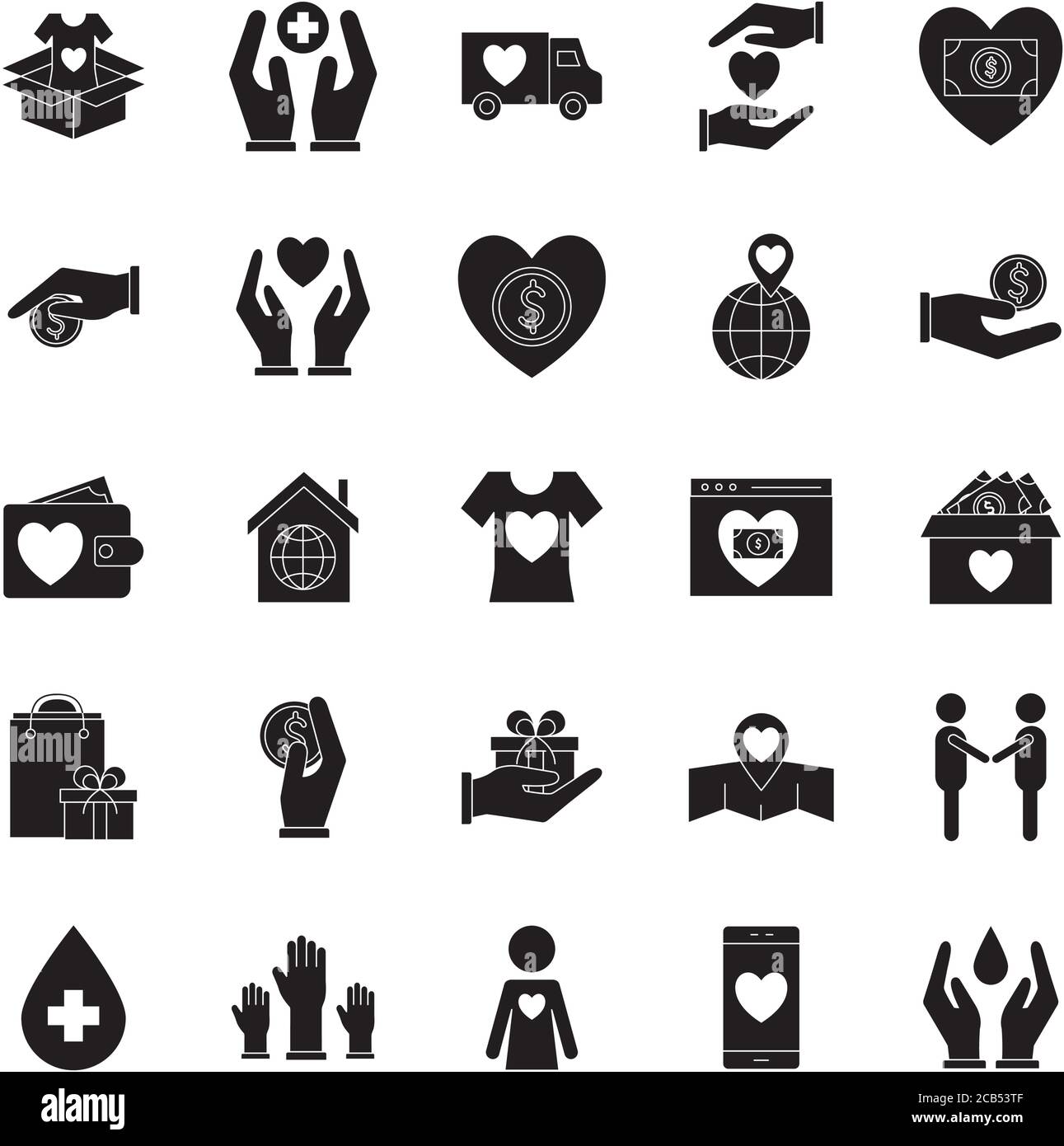 silhouette style symbols set design of Charity and donation theme ...